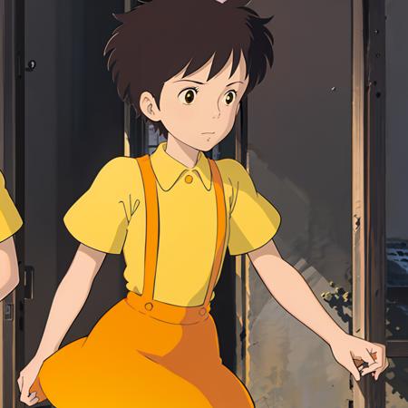 <lora:totoro001:0.7>,
Satsuki,1girl,
yellow shirt,short sleeves,
suspenders,
skirt,