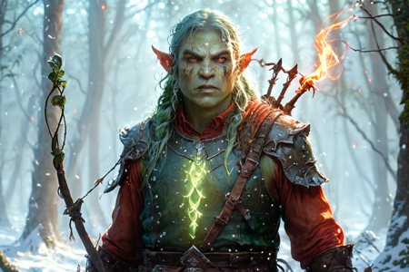 bioluminescent, an orc archer with green skin, wearing a leather tunic, aiming a longbow, solo, from the Fireforge Clan, with blackened armor and fiery orange tattoos, an orc burial ground with stone markers, bone piles, eerie fog, detailed background, drinking ale, holding a tankard, cautious, glancing around, wide shot, a war paint ceremony with orcs applying paint, chanting, preparing for war, a leather whip, nearby, on a forest floor, covered in leaves, snowy, snowflakes falling, icy ground, cold air, afternoon, golden sunlight, long shadows, warm breeze, best quality, vibrant colors, realistic style, high detail, high-definition, hyper-realistic, extremely high-resolution details, fine texture, incredibly lifelike, realistic, not cartoon, not drawing, highres, 4K resolution, source photo, realistic photo, masterpiece, best quality, amazing quality, very aesthetic, ultra-detailed, detailed textures, natural lighting, soft light, swamp green tones, murky greens and browns, lava glow, fiery red glow, overhead shot, <lora:Mystic_Lumina_r1-000007:0.9>