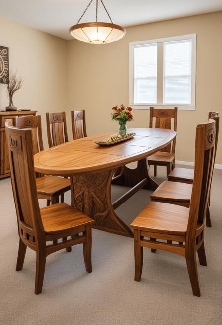 dining table shaped like a viking ship with chairs.