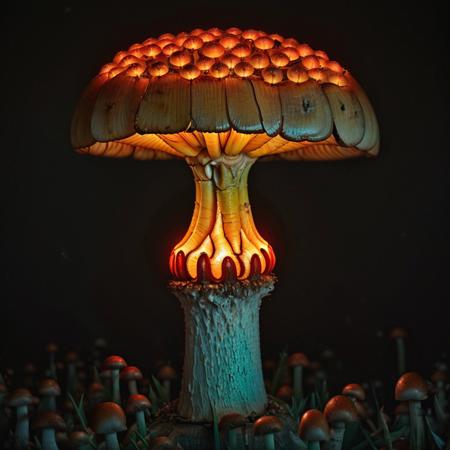 (masterpiece, top quality, best quality, official art, beautiful and aesthetic:1.2), neonpophaeckel, a neon mushroom, black background (no humans:2) <lora:Neon Pop Haeckel:1.0>