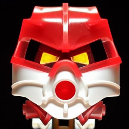 <lora:kanohi-mask-lora_0010:1>, white background, kanohi, bionicle, red mask, helmet, robot,  glowing eyes