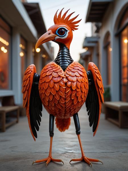 cinematic film still blood orange style, sci-fi, art by Justin Roiland and Matti Suuronen, digital art, robotic Eurasian Hoopoe, it is dressed in American Scene Painting fashion style cybernetics, at Sunrise, 80mm, painterly, <lora:blood_orange_world_morph_sdxl:1>, artistic, deep aesthetic, beautiful composition, ambient atmosphere, highly detail, located artistic, surreal, confident . shallow depth of field, vignette, highly detailed, high budget, bokeh, cinemascope, moody, epic, gorgeous, film grain, grainy