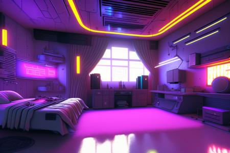 interior of a cyberpunk bedroom