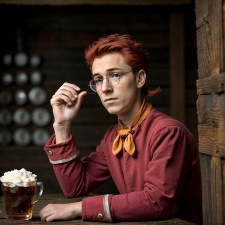 (glasses:1.1), jimhawkins, young man, solo, red hair, best quality, victorian, upper body, tavern
<lora:jimhawkins-step00017500:0.81> ,, 8k uhd, dslr, soft lighting, high quality, film grain, Fujifilm XT3