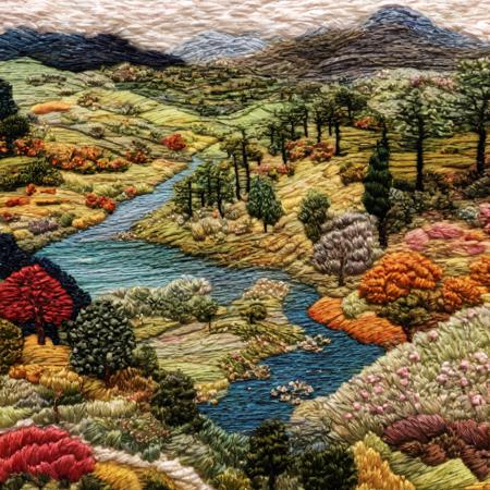 <lora:kEmbroideryRev:.9> Embroidery landscape