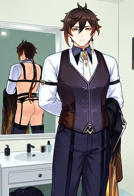 Reflection of a Gentlemen - Half-dressed in the Mirror (Meme) |Concept|