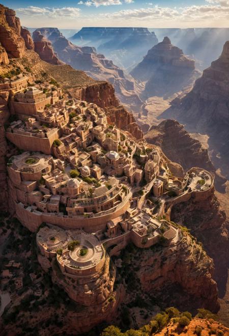 (The colonial city of the future, in the mist-filled Grand Canyon, on an unknown Earth-like planet, 2 moon on sky, Spaceship flight connects colonies:1.3), (Machu Picchu, a mountain settlement, incredibly spectacular:1.2), (Mario Botta:1.3), (avant-garde, future, reality, science fiction, photorealistic), (modern architecture:1.2), 
(Large Files, Ultra Realistic, 8K, 16k, FHD, HD, VFX, Perfect, Photography, composition, Architecture Sales Photography, Architecture Competition, Ultra High Resolution, Cinematography, High Resolution Image:1.1), (dramatic lighting, direct sunlight, ray tracing, clear shadow:1.2),  (real landscape:1.1), (blurred background:1.0), (urban background, more_details) ,
ac_neg1, great lighting, clear, hillscastel, stacked