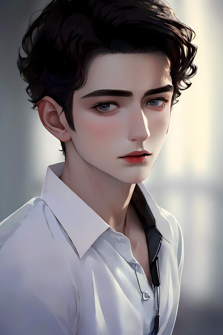 (masterpiece, top quality, best quality, official art, beautiful and aesthetic:1.2),(8k, best quality, masterpiece:1.2), CGhandsomeboy02sw, 1boy, solo, male focus, shirt, looking at viewer, simple background,  <lora:CGhandsomeboy sw_20230612224948:1>