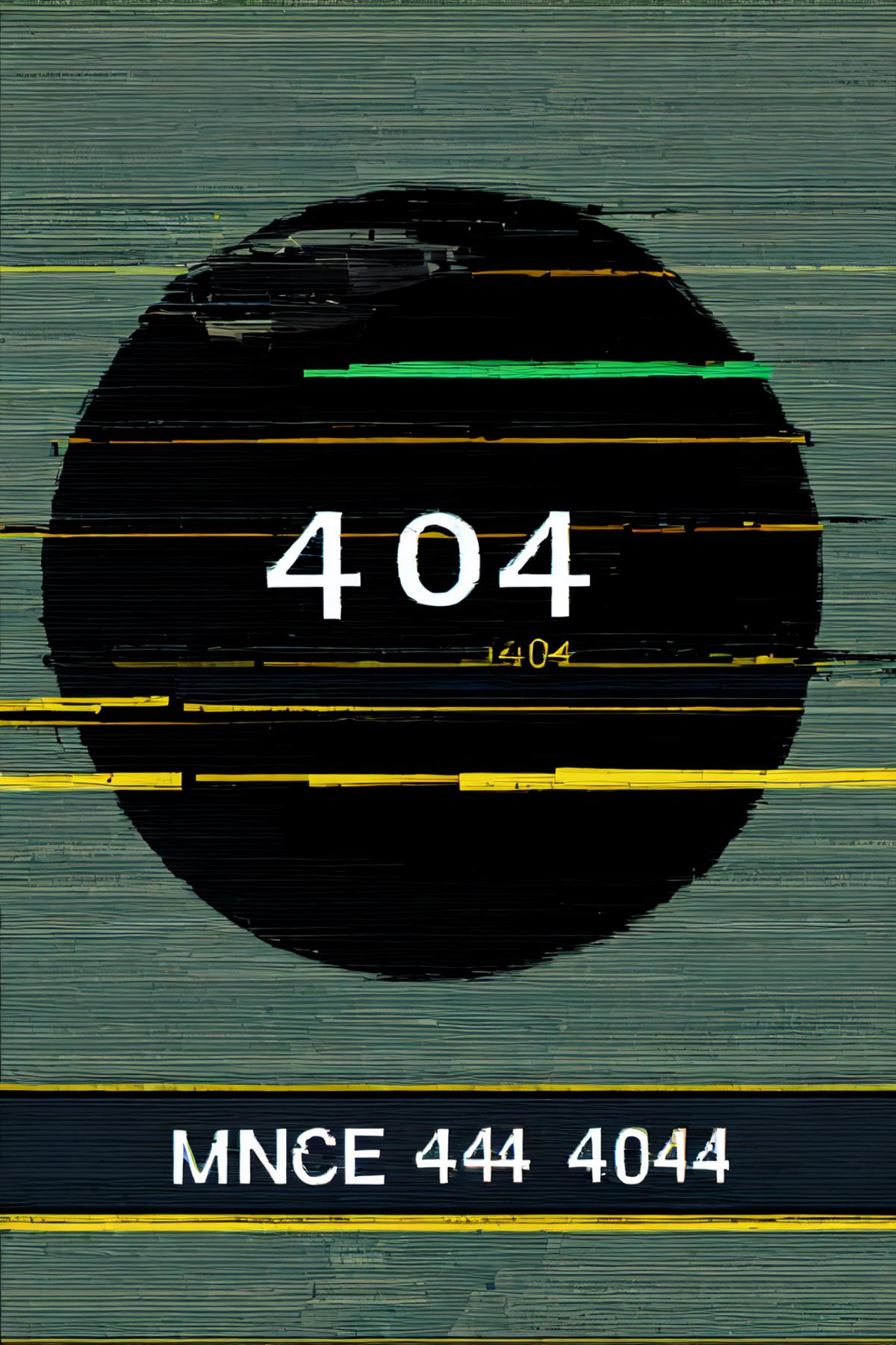 A black and yellow image of a 404 error.