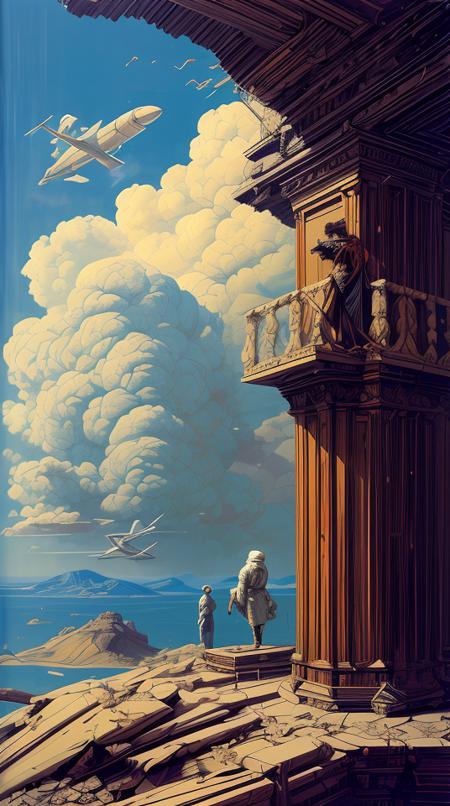 DUNGHUANG,DUNGHUANG BACKGROUND,on the sky,on the clouds,Fairyland, surrounded by clouds and smoke, oriental palace bridge, monster, "realistic detailed image of an cosmonaut alone in the tundra next to whale skeleton in the style of Francis Bacon, Surreal, Norman Rockwell and James Jean, Greg Hildebrandt, and Mark Brooks, triadic color scheme, By Greg Rutkowski, in the style of Francis Bacon and Syd Mead and Edward Hopper and Norman Rockwell and Beksinski, open ceiling, highly detailed, painted by Francis Bacon, painted by James Gilleard, surrealism, airbrush, Ilya Kuvshinov, WLOP, Stanley Artgerm, very coherent, art by Takato Yamamoto and James Jean" abstract dream, space, intricate, grand scale, alone, cinematic film still, insane detail, sharp focus, depth of field, realistic lighting, (realistic perspective), complex, (multiple subjects), 4k HDR, <lora:add_detail:0.5> <lora:more_details:0.25> <lora:FantasyWorldV1:0.25>