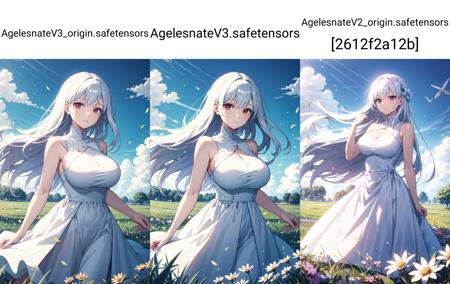 (close view:0.8),
beautiful person, white long hair, red eyes,
(GIGANTIC HUGE BREAST:0.6), (GIGANTIC HUGE HIP:0.6), 
white dress,
grassland, bluesky,
wind effects, flower effects,