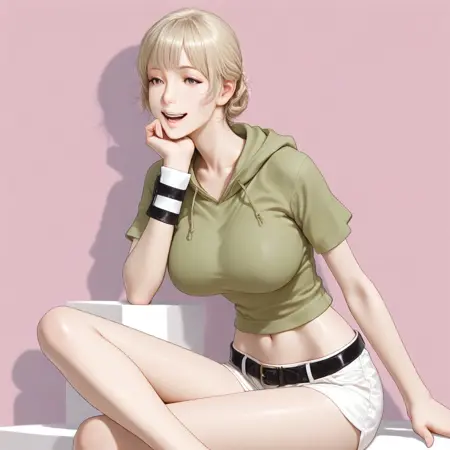 D051 Green Hoodie with White Shorts