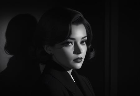 Over-the-Shoulder,
Captured in the Moment,
Cinematic film noir style applied to the visual depiction, infusing the artwork with moody lighting, shadows, and a sense of mystery and intrigue reminiscent of classic film noir aesthetics.