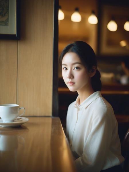 a masterpiece of film Photography,a girl in the cafe,looking at viewer,<lora:CDLxl:0.8>,, (perfect real extremely details), award-winning, breathtaking, amazing fine detail, dramatic lighting, best quality,taken by Hideaki Hamada