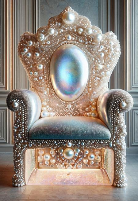 Concept: Pearlum, throne, opalescence, splendor, imagination, divine, texture, magic, power, royalty.
Core Elements: throne structure, shimmering pearl-like material, glowing accents, intricate carvings, regal design, ethereal setting.
Atmosphere: majestic, divine, mystical, serene, awe-inspiring, luminous, powerful.
Setting Details: a magnificent throne, crafted from shimmering, opalescent material. It stands on a raised dais in a grand, ethereal hall, bathed in soft, otherworldly light. No human presence.
Central Figure Details: throne. Its form, grand and imposing. Every surface, from the backrest to the armrests, gleams with shifting opalescent colors, like polished pearls. Intricate carvings of celestial motifs or ancient symbols are subtly highlighted by an inner glow. Cushions, if present, are woven from luminous, pearlescent fibers. Divine, opalescent
Lighting: soft, ethereal light, reflecting off opalescent surfaces. Shimmering glows from the throne itself. Emphasizes shifting colors, divine presence.
Composition: portrait, majestic view, central focus on the throne. Shows its intricate details and luminous qualities.
Color Palette: dominant iridescent whites, creams, soft blues, pinks, purples from opalescence. Accents of deep golds, silvers for regal embellishments. Luminous glows. Ethereal, harmonious, fantastical.
Quality: Pearlum, photorealistic, ultra detailed, magical realism, enchanting atmosphere, visually striking, hyperrealistic, fantasy, throne.