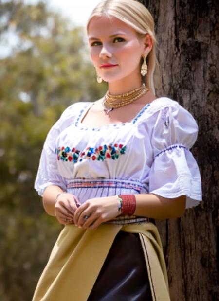 masterpiece, 1girl, beautiful european woman,blond hair,blue eyes,8k,wearing otavalenian dress, <lora:otavalenianClothes:0.9>