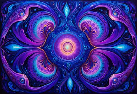 neo-expressionist, surreal, highly detailed depiction of a fusiform shape in a vibrant oil painting style, featuring glowing iridescent edges and hypnotic swirling patterns in deep blues and purples, duotone color grading, symmetrical, maximalist, intricately detailed, refined, defined, highly detailed, follow negative prompts,