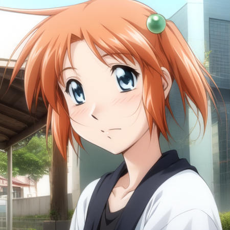 Sagara Ruruka, blue eyes, orange hair, short hair, short, hair bobbles