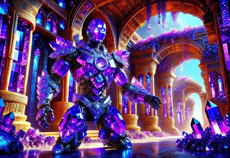 A robot exploring the mysteries of an ancient civilization.
perspective, light and shadow, magnificent, epic, majestic, magical, concept art, digital artwork, illustrative, illustration, fantasy, dreamy, 
masterpiece, semi-realistic, UHD, 8k, depth of field, 
epic, majestic, magical, fantasy, dreamy, moody, enchanting, mystical, imaginative, otherworldly, dynamic, 
intricate details, highly detailed, ultra-detailed, hyper-detailed, absurdres, sharp focus, studio lighting, cinematic
midjourneyv6.1, made of sparkling amethyst crystals
