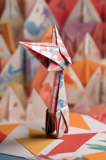 <lora:ORIGAMI:1>ORIGAMI - Handmade single children's origami, made of patterned wallpaper with a pure background and professional high-definition photography