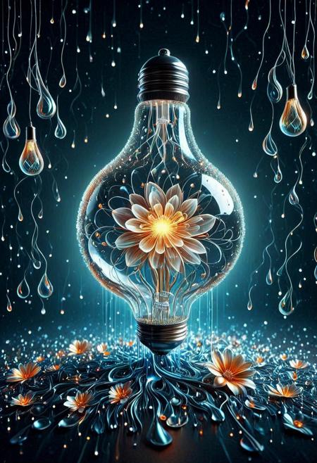 p1nk1r1fl0wers, Raw digital photo, Lit light a bulb, bioluminescent, blulb made of fractangles flowers, tearStyle2, ethereal quality environments, the filament of light bulbs, eerie glow, minimalist,