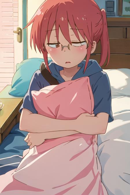 best quality, masterpiece, highres, solo, {kobayashi_kobayashisanchinomaidragon:1.15}, glasses, red_hair, blush, ponytail, bangs, closed_mouth, brown_eyes, 1girl, lying, pillow, under_covers, closed_eyes, sleeping, blanket, open_mouth, bed, short_hair, pink_hair