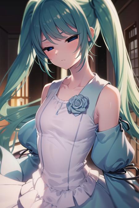 margaritablankenheim, <lora:margaritablankenheim-lora-nochekaiser:1>,
margarita blankenheim, aqua eyes, aqua hair, long hair, twintails, <lora:hotarueye_comic2_v100:1>,
BREAK aqua dress, bare shoulders, clothing cutout, collarbone, dress, frilled dress, frills, long dress, shoulder cutout, wide sleeves,
BREAK cowboy shot, looking at viewer,
BREAK indoors, bed,
BREAK <lyco:GoodHands-beta2:1>, (masterpiece:1.2), best quality, high resolution, unity 8k wallpaper, (illustration:0.8), (beautiful detailed eyes:1.6), extremely detailed face, perfect lighting, extremely detailed CG, (perfect hands, perfect anatomy),