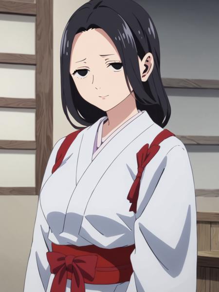 maizuru, black hair, black eyes,mature female,make up,white japanese clothes,long hair,