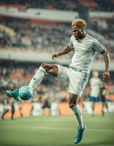 photo of a footballer playing football in a stadium