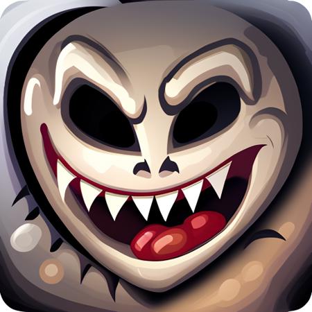 best quality, masterpiece, very high resolution, highly detailed, open mouth with vampire fangs, stylized game icon