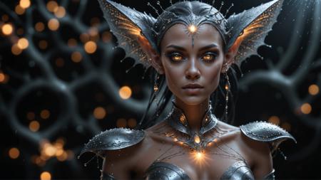 biological illustration of a Charismatic Bridal High elf-Sphinx hybrid, Bokeh, Frightening, Cybergoth Fashion, dramatic lighting, glitter texture, UHD, art by John Bolton, creative, <lora:ral-rndrps-sdxl:1> made out of ral-rndrps, highly intricate, fine detail, beautiful, fantastic aesthetic, vibrant, flowing, luxury, elegant