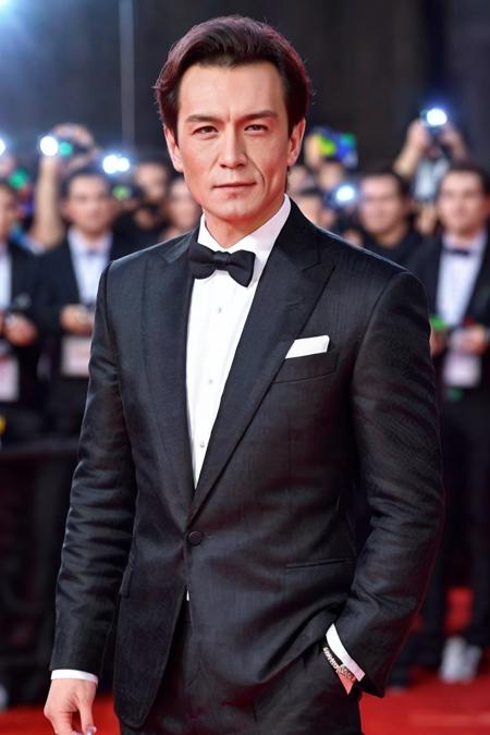 a men as a movie star, (portrait:1.2), (half body:1.2),(face focus:1),  modelshoot style, (extremely detailed CG unity 8k wallpaper), Intricate, High Detail, Sharp focus, dramatic,((movie premiere gala)), ((standing on the red carpet)), ((paparazzi in the background)), (looking at viewer), (detailed pupils:1.2), (elegant suit:1.3)   <lora:liyong:0.8>