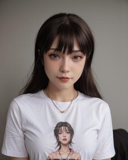 yujikoi, a woman, ((extremely detailed face)), modern clothes, T-shirt,