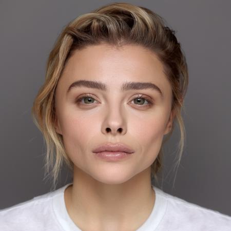 Passport photo of a woman with beautiful wet glossy lips looking at the camera, her whole face is visible