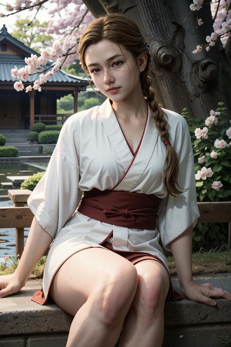 ((masterpiece, best quality))
 <lora:TLOU2Abby:0.8>
TLOU2Abby, 1girl, solo, muscular, single braid, in a traditional kimono, surrounded by cherry blossoms, one hand on the thigh