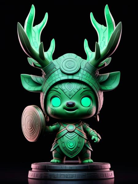 BJ_sanxingdui, solo, deer, looking_at_viewer, smile, open_mouth, standing, full_body, weapon, no_humans, glowing, colored_skin, helmet, black_background, shield, green_skin, yordle,
photo,8k,intricate,highly detailed,majestic,digital photography,broken glass,hdr,realistic,high definition,
<lora:Sanxingdui_SDXL:0.7>,