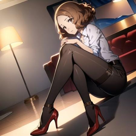 masterpiece, best quality, highres, extremely detailed CG unity 8k wallpaper,
illustration of dsharu, brown hair, short hair, dress shirt, pants, high heels, 1girl, solo, sitting, luxury hotel, detailed background, (persona 5:0.5)
<lora:dsharu_e5:0.75>