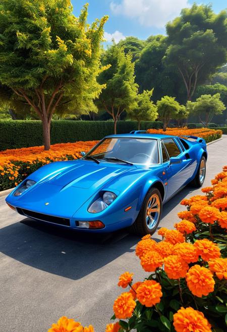 ethereal fantasy concept art of  car,ground vehicle,motor vehicle,vehicle focus,Abidin Dino,a blue sports car parked in a parking lot next to trees and bushes with orange flowers in the foreground [20],<lora:Abidin Dino CLIP-000005:1>,<lora:volumetric lighting-000005:1>,Alfred Manessier,volumetric lighting,dynamic, . magnificent, celestial, ethereal, painterly, epic, majestic, magical, fantasy art, cover art, dreamy