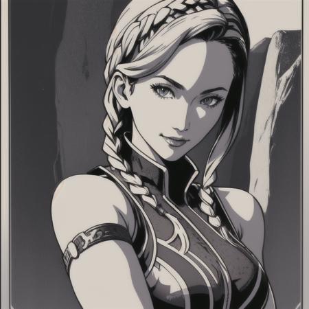  1girl,solo, sateleshan,smiling, looking at viewer, braided hair, sleeveless, armor, bare shoulders