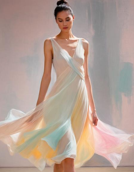 Impressionist painting <lora:Didier Mouron CLIP Fashion-000005:1>,in style of brutalism,inspired by Zhang Shunzi,Didier Mouron,dress,, Lightness, Bright, pale, pastel, luminous, ethereal, airy, light . Loose brushwork, vibrant color, light and shadow play, captures feeling over form<lora:volumetric lighting-000005:1><lora:volumetric lighting-000005:1><lora:volumetric lighting-000005:1><lora:volumetric lighting-000005:1><lora:volumetric lighting-000005:1><lora:volumetric lighting-000005:1>