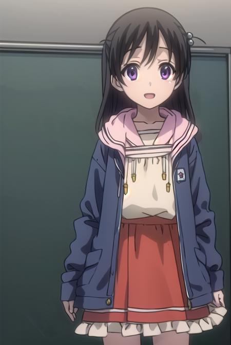 kokorokatsura, <lora:kokoro katsura s1-lora-nochekaiser:1>,
kokoro katsura, long hair, black hair, hair ornament, (purple eyes:1.1), two side up, hair bobbles, smile, open mouth,
BREAK long sleeves, dress, jacket, socks, hood, kneehighs, red dress, white socks, slippers,
BREAK indoors, classroom,
BREAK looking at viewer, (cowboy shot:1.5),
BREAK <lyco:GoodHands-beta2:1>, (masterpiece:1.2), best quality, high resolution, unity 8k wallpaper, (illustration:0.8), (beautiful detailed eyes:1.6), extremely detailed face, perfect lighting, extremely detailed CG, (perfect hands, perfect anatomy),