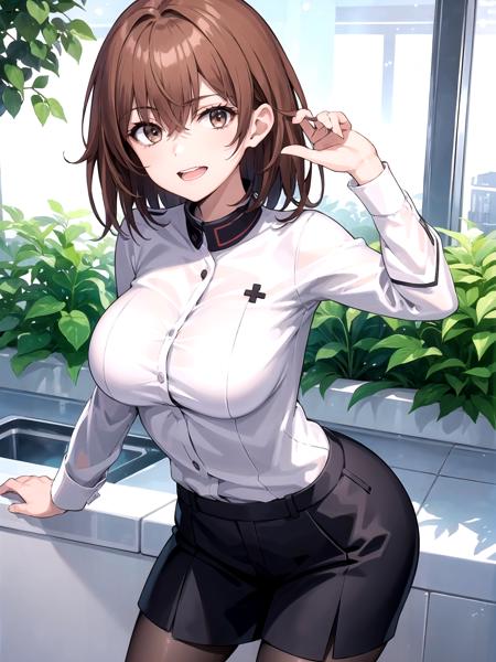 1girl,  <lora:Misaka_Worst_V2:0.7>,  (solo), bkoody, sexy, uniform, brown hair