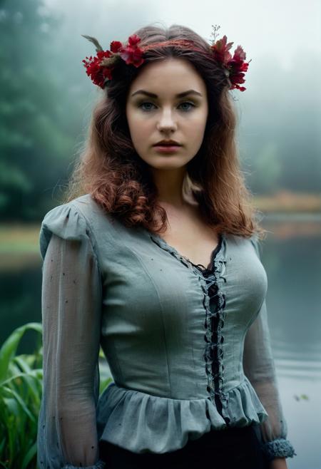 <lora:Susann_SDXL_v1.0-000004:1> 
ohwx woman, photograph, Burgundy lighting, Ilford HP5, Sad, Fujifilm XT3, Victorian Fantasy aesthetics, ethereal fashion editorial photoshoot, shallow depth of field portrait of a beautiful woman in a lush lakeside teeming with wildlife, textured background, (gorgeous makeup:0.2), (dark, foggy, mist, mysterious:2), two tone lighting, Nikon Z9, flash photography, low lit, darkness, Kodak Ektar, Kodak gold 200, bokeh