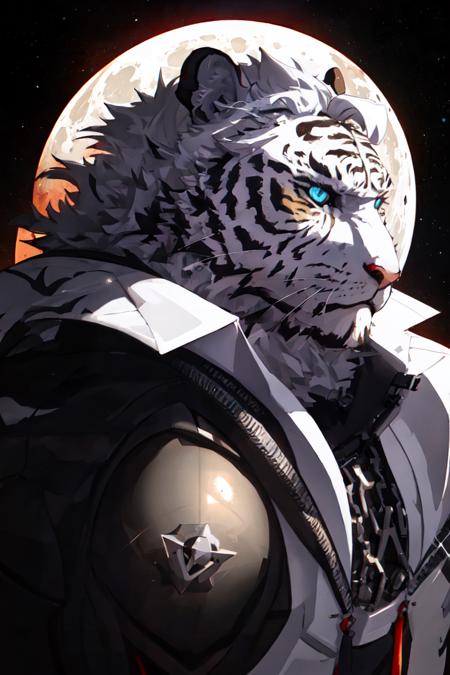 mountain,1boy,muscular,muscular_male,furry_male,male_focus,furry, tiger boy, white hair, 

(masterpiece, sidelighting, finely detailed beautiful eyes: 1.2), (on the moon, space, looking back into earth), black tank top, volumetric lighting, white jacket, glowing headphone, cyberpunk, futuristic, multi-color eyes, detailed eyes, hyper detailed,light smile, highly detailed, beautiful, small details, ultra detailed, best quality, intricate, hyperrealism, sharp, digital illustration, detailed, realism, intricate, 4k, 8k, trending on artstation, good anatomy, beautiful lighting, award-winning, photorealistic, realistic shadows, realistic lighting, beautiful lighting, raytracing, intricate details, moody, rule of thirds, masterpiece, (illustration:1.1), highres, (extremely detailed CG, unity, 8k wallpaper:1.1), beautiful face, highly detailed face, ultra realistic, masterpiece, bokeh, extremely detailed, intricate, zoomout, colorful, vibrant colors, red nail polish, side view,