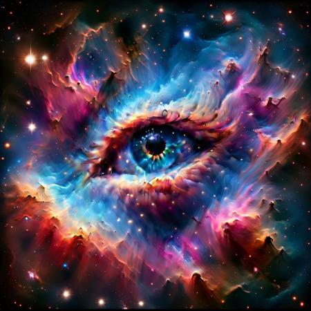 mad-nbla, mesmerizing space and eye like nebula, ultra realistic, complementing tones