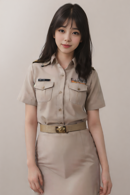 majic is the best ,  <lora:Thai_female_teacher_uniform:0.8>, short sleeve uniform, waist up, smile, beautiful lighting, best quality, masterpiece, ultra highres, photorealistic (school background:1.4)