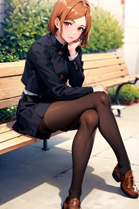 aanobara, short hair, (black jacket:1.2), buttons, long sleeves, black skirt, high-waist skirt, black pantyhose