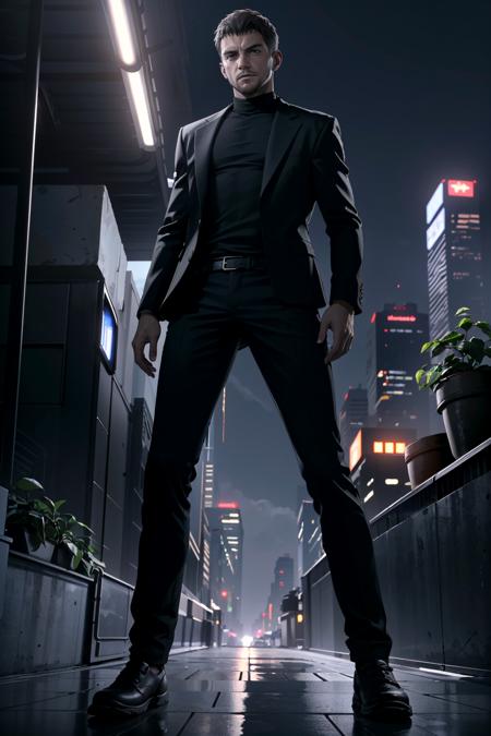 ((ultra detailed, masterpiece, best quality))
 <lora:REVChris:0.8>
REVChris, 1boy, solo, short hair, Within an urban rooftop garden at twilight, confident standing pose, city skyline bathed in city lights providing a cinematic atmosphere