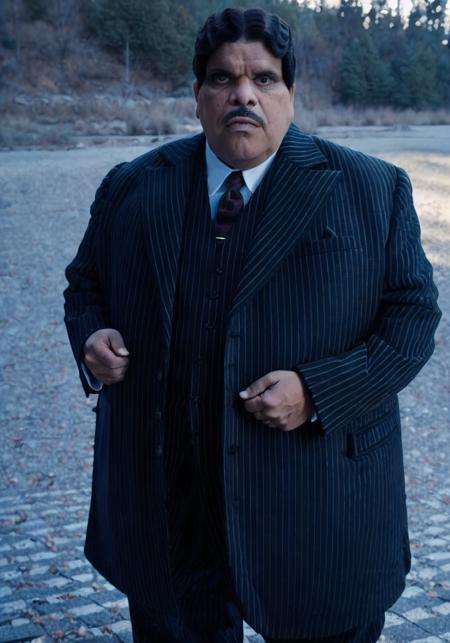 gomez addams (sharp focus:1.2), full body photo, man, (fatbody:1.2), (short hair:1.2), wearing (suit:1.2) on a (beach:1.2). (morning lighting:1.2), depth of field, bokeh, 4K, HDR. by (James C. Christensen:1.2|Jeremy Lipking:1.1).