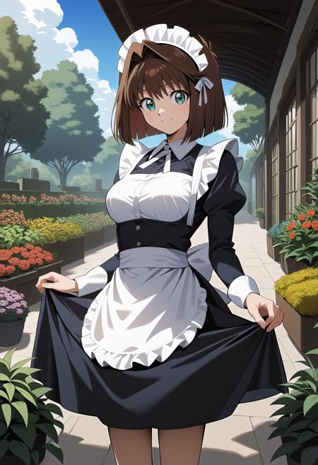 aaanzu, medium hair, brown hair, aqua eyes, breasts, school uniform, blue bowtie, blazer, pink jacket, long sleeves, pleated skirt, blue skirt aaanzu, medium hair, brown hair, ponytail, aqua eyes, breasts, turtleneck, necklace, yellow shirt, sleeveless, bracelet, white belt, miniskirt, pink skirt, black thighhighs aaanzu, medium hair, brown hair, aqua eyes, breasts, collared shirt, green shirt, sleeveless, bracelet, short shorts, blue shorts, white belt, white thighhighs